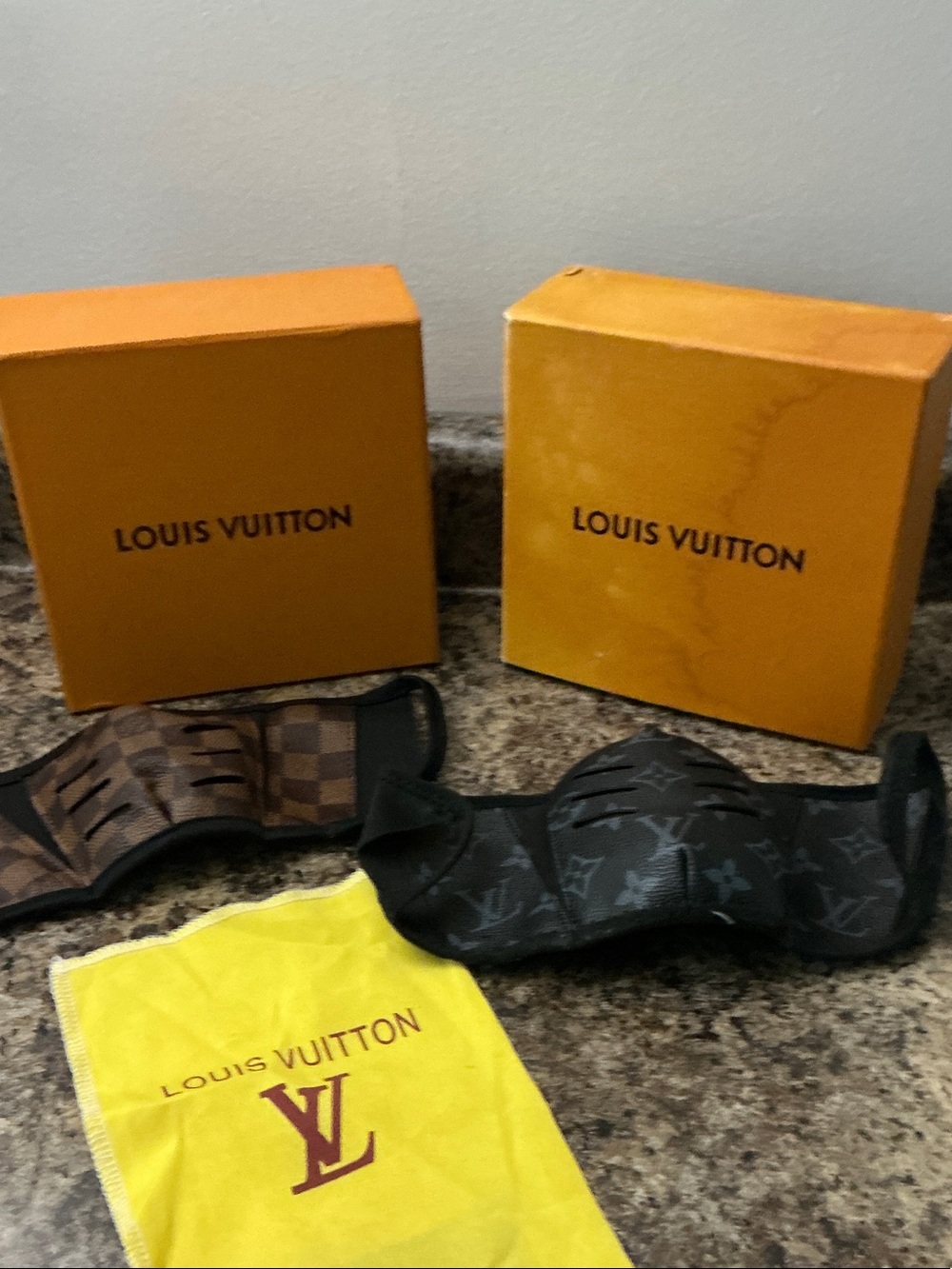 Louis Vuitton Black Monogram & Brown Damier Face Masks with Branded Pouch